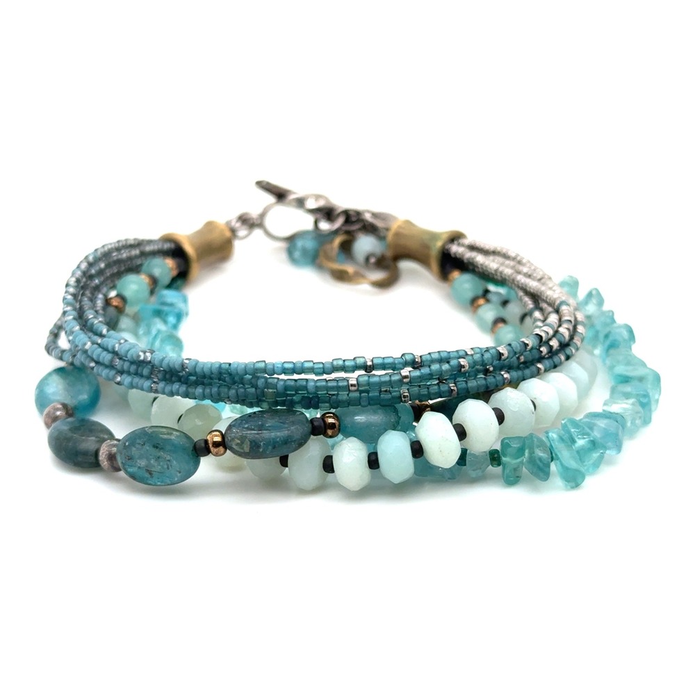 Silpada Sterling Silver Apatite Aquamarine Multi Strand Beaded Bracelet 8-9"